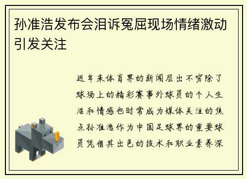 孙准浩发布会泪诉冤屈现场情绪激动引发关注 孙准浩发布会泪诉冤屈现场情绪激动引发关注